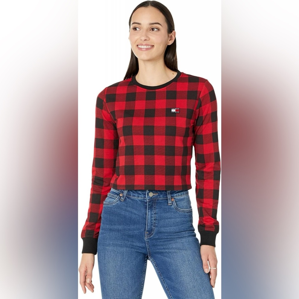 Tommy Jeans Womens Buffalo Plaid French Terry Sweatshirt